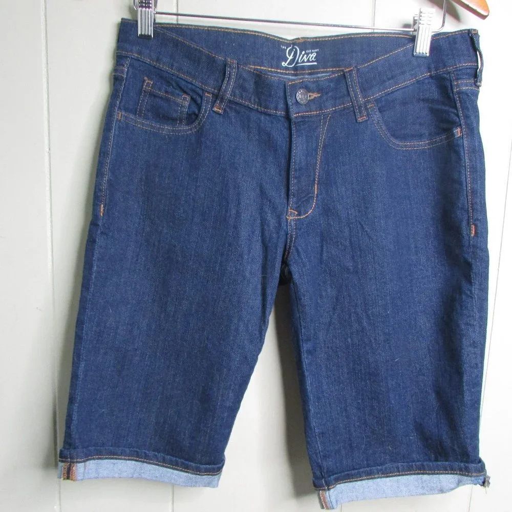 Old Navy Denim Shorts 8 Bermuda Blue Roll Cuff Hem